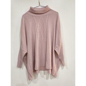 Mer Sea Womens Sweater Oversized Boxy Side Slit Turtleneck Pink One Size